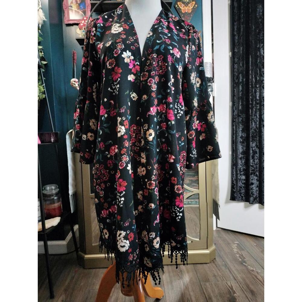 Time and Tru flower kimono floral duster open front cardigan